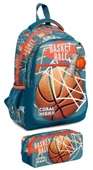 Coral High İlkokul Sırt Çantası ve Kalemlik Seti - Erkek Çocuk - Nefti Turuncu Basketbol thumbnail 1