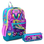 Coral High İlkokul Sırt Çantası ve Kalemlik Seti - Pembe Turkuaz Kulaklık Paten - Kız Çocuk thumbnail 1