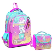 Coral High Üç Gözlü İlkokul Çantası ve Beslenme Çantası - Renkli Dondurmalı Kedi Desenli - Kız Çocuk thumbnail 1