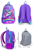 Coral High Kız Çocuk Üç Gözlü İlkokul ve Ortaokul Sırt Çantası+Beslenme - Mor Simli Unicorn thumbnail 2