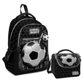 Coral High Üç Gözlü İlkokul Çantası ve Beslenme Çantası - Siyah Futbol Desenli - Erkek Çocuk thumbnail 1