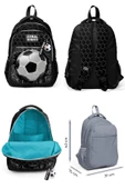 Coral High Üç Gözlü İlkokul Çantası ve Beslenme Çantası - Siyah Futbol Desenli - Erkek Çocuk thumbnail 2