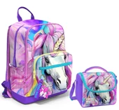 Coral High Dört Bölmeli Ortaokul Çantası ve Beslenme Çantası Seti - Unicorn - Kız Çocuk thumbnail 1