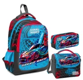 Coral High Erkek Çocuk Üç Gözlü İlkokul Çanta Seti - Gri Mavi Yarış Arabası Desenli thumbnail 1