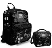 Coral High Dört Bölmeli Ortaokul Çantası ve Beslenme Çantası Seti - Siyah Galaxy - Erkek Çocuk thumbnail 1