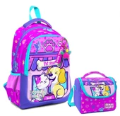 Coral High Üç Gözlü İlkokul Çantası ve Beslenme Çantası - Kedi Köpek Desenli - Kız Çocuk thumbnail 1