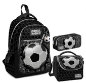 Coral High Erkek Çocuk Üç Gözlü İlkokul Çanta Seti - Siyah Futbol Desenli thumbnail 1