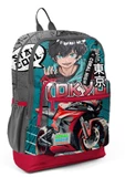 Coral High Dört Bölmeli Gri Nefti Anime Motorsiklet Desenli İlkokul Sırt Çantası - Erkek Çocuk thumbnail 1