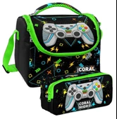 Coral High Siyah Fosforlu Yeşil Gamer Desenli Erkek Çocuk Isı Yalıtımlı Beslenme Çantası ve Kalemlik Seti thumbnail 1