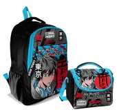 Coral High Erkek Çocuk Üç Gözlü İlkokul ve Ortaokul Sırt Çantası+Beslenme - Siyah Mavi Anime thumbnail 1