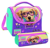 Coral High Sarı Pembe Sevimli Köpek Desenli Kız Çocuk Isı Yalıtımlı Beslenme Çantası ve Kalemlik Seti thumbnail 1