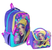 Coral High Kız Çocuk Üç Gözlü İlkokul ve Ortaokul Sırt Çantası+Beslenme - Lavanta Turkuaz Kulaklıklı Kız thumbnail 1