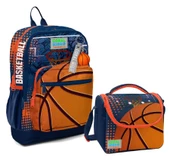 Coral High Dört Bölmeli Erkek Çocuk Okul Sırt Çantası ve Beslenme Seti - Turuncu Lacivert Basketbol thumbnail 1