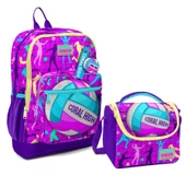 Coral High Dört Bölmeli Kız Çocuk Okul Sırt Çantası ve Beslenme Seti - Pembe Mor Voleybol thumbnail 1