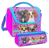 Coral High Pembe Köpek Desenli Kız Çocuk Isı Yalıtımlı Beslenme Çantası ve Kalemlik Seti thumbnail 1