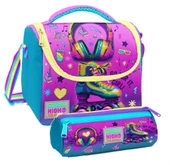 Coral High Pembe Turkuaz Kulaklık Paten Desenli Kız Çocuk Isı Yalıtımlı Beslenme Çantası ve Kalemlik Seti thumbnail 1