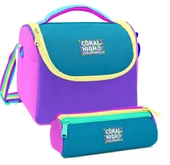Coral High Pembe Pastel Renkli Desenli Kız Çocuk Isı Yalıtımlı Beslenme Çantası ve Kalemlik Seti thumbnail 1
