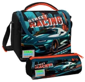 Coral High Siyah Nefti Yarış Arabası Desenli Erkek Çocuk Isı Yalıtımlı Beslenme Çantası ve Kalemlik Seti thumbnail 1