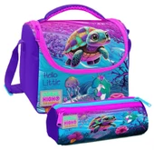 Coral High Pembe Mor Kaplumbağa Desenli Kız Çocuk Isı Yalıtımlı Beslenme Çantası ve Kalemlik Seti thumbnail 1