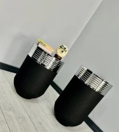 ELEGANT Dekoratif Krom Darbuka Siyah Saksı 70cm + Sehpa 60cm İkili Set thumbnail 3