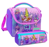 Coral High Pembe Mor Dondurma Desenli Kız Çocuk Isı Yalıtımlı Beslenme Çantası ve Kalemlik Seti thumbnail 1