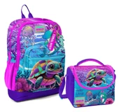 Coral High Dört Bölmeli Kız Çocuk Okul Sırt Çantası ve Beslenme Seti - Pembe Mor Kaplumbağa thumbnail 1