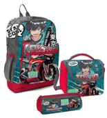 Coral High Erkek Çocuk Üçlü İlkokul Okul Çanta Seti - Gri Nefti Anime Motorsiklet thumbnail 1