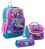 Coral High Kız Çocuk Üçlü İlkokul Okul Çanta Seti - Pembe Turkuaz Kulaklık Paten thumbnail 1