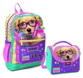 Coral High Dört Bölmeli Kız Çocuk Okul Sırt Çantası ve Beslenme Seti - Sarı Pembe Sevimli Köpek thumbnail 1