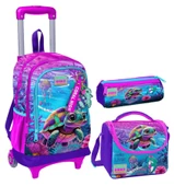 Coral High Pembe Mor Kaplumbağa Üçlü Çekçek Işıklı Tekerlekli Çanta Seti - Kız Çocuk thumbnail 1