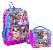 Coral High Dört Bölmeli Kız Çocuk Okul Sırt Çantası ve Beslenme Seti - Pembe Köpek thumbnail 1