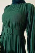 Piliseli Kemerli Ayrobin Elbise Pers Yeşili - 4