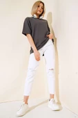 Oversize Basic T-shirt Füme - 2