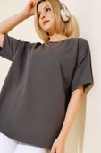 Oversize Basic T-shirt Füme - 1