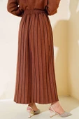 Bel Lastikli Pileli Etek Kahve - 3