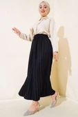 Bel Lastikli Pileli Etek Siyah - 2