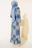 Desenli Viscon Elbise İndigo thumbnail 3