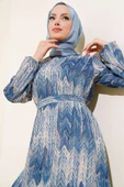 Desenli Viscon Elbise İndigo - 1