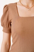 Kare Yaka Bluz Camel thumbnail 4