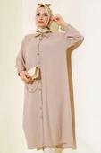 Tahta Düğmeli Uzun Gömlek Bej thumbnail 1