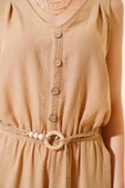 Tahta Düğmeli Keten Tulum Camel thumbnail 4