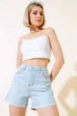 Duble Paça Kot Şort Buz Mavisi thumbnail 2
