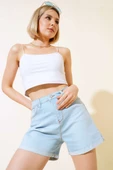 Duble Paça Kot Şort Buz Mavisi thumbnail 1