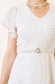 Nokta Desen Kemerli Elbise Ekru thumbnail 4