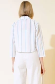 Çizgili Crop Gömlek Mavi - 3