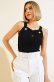 Düğme Detaylı Triko Crop Siyah thumbnail 2