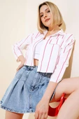 Çizgili Crop Gömlek Fuşya - 1