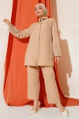 Kolları Taşlı Keten İkili Takım Latte thumbnail 1
