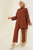 Kolları Taşlı Keten İkili Takım Kahve thumbnail 2