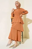 Dökümlü Kat Kat Elbise Camel thumbnail 1